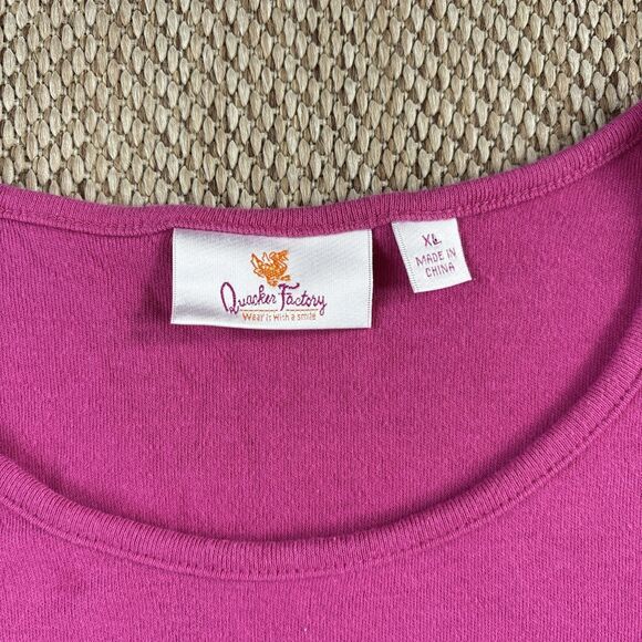 Quacker Factory XL Pink Embellished Crown Pullover Top Tunic Stretch 3/4 Sleeve - Picture 3 of 4